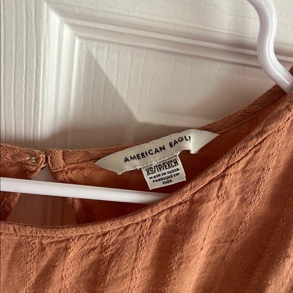 American Eagle Women’s Rust Orange Ruffle Layered Open Back BOHO Blouse - Picture 2 of 4
